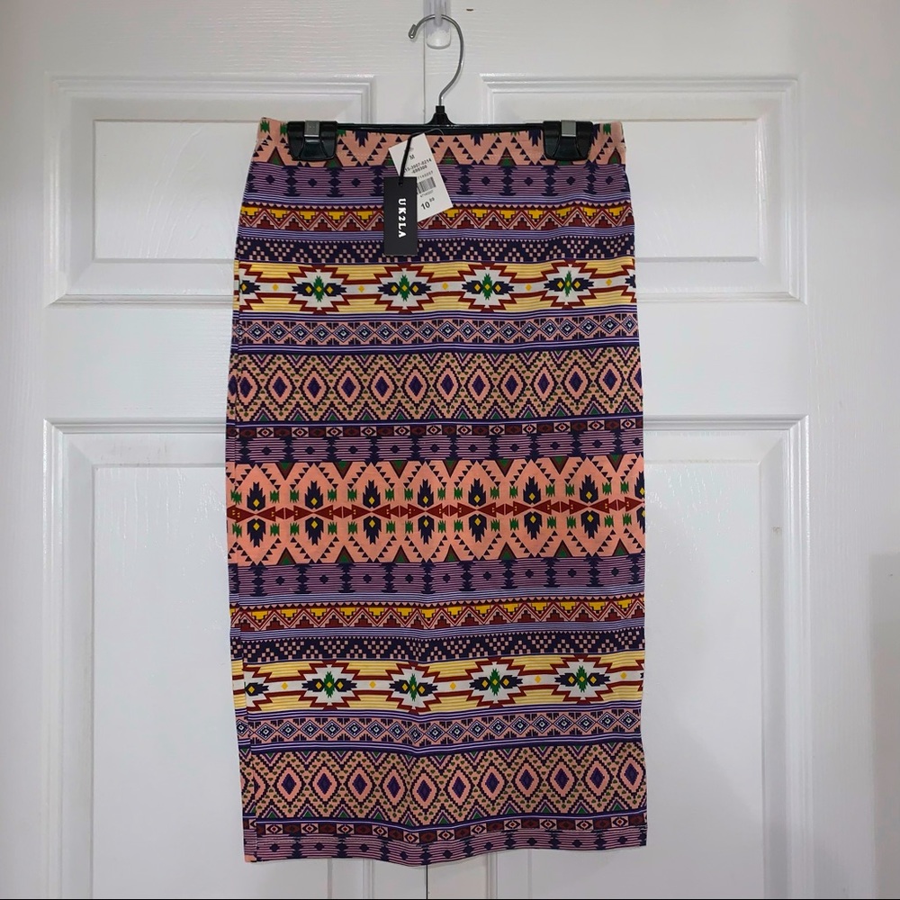 NEW Mid length Fitted Skirt Navajo Print NWT